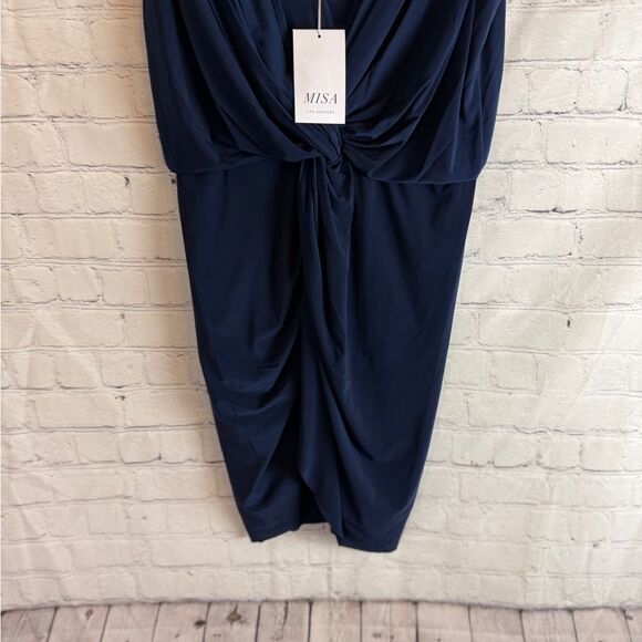 MISA Los Angeles Teget Draped Mini Cocktail Dress Navy - Picture 3 of 15